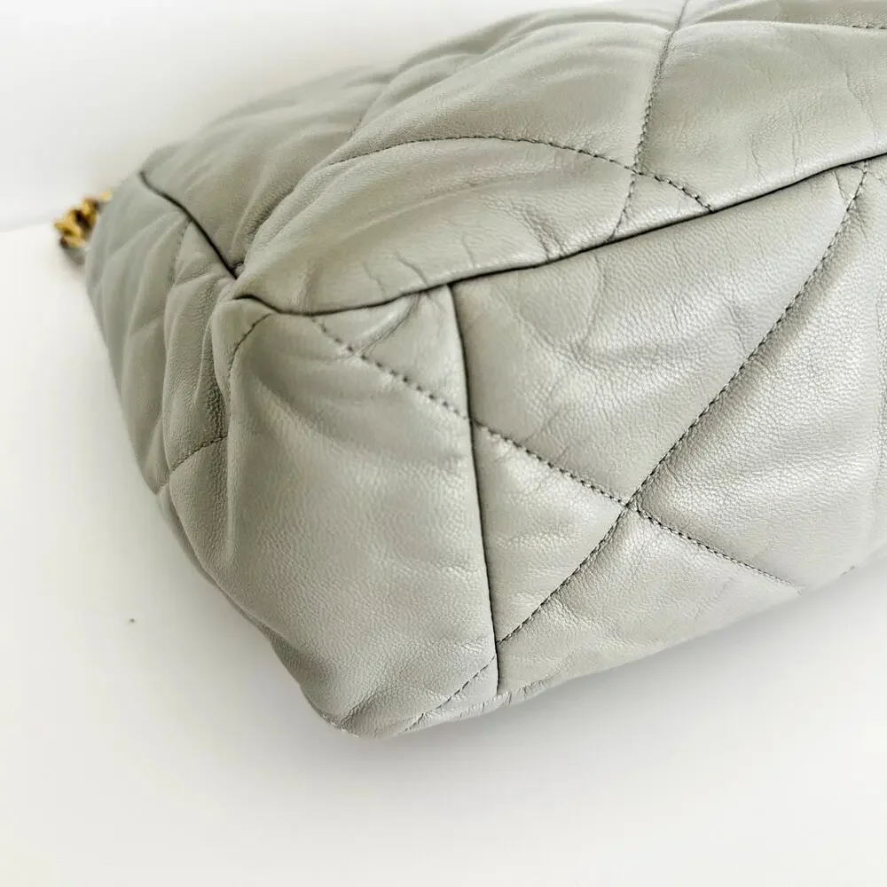 Chanel 19 Goatskin Quilted Medium Flap Purse Grey Tri-Color Chain Full Set & Box